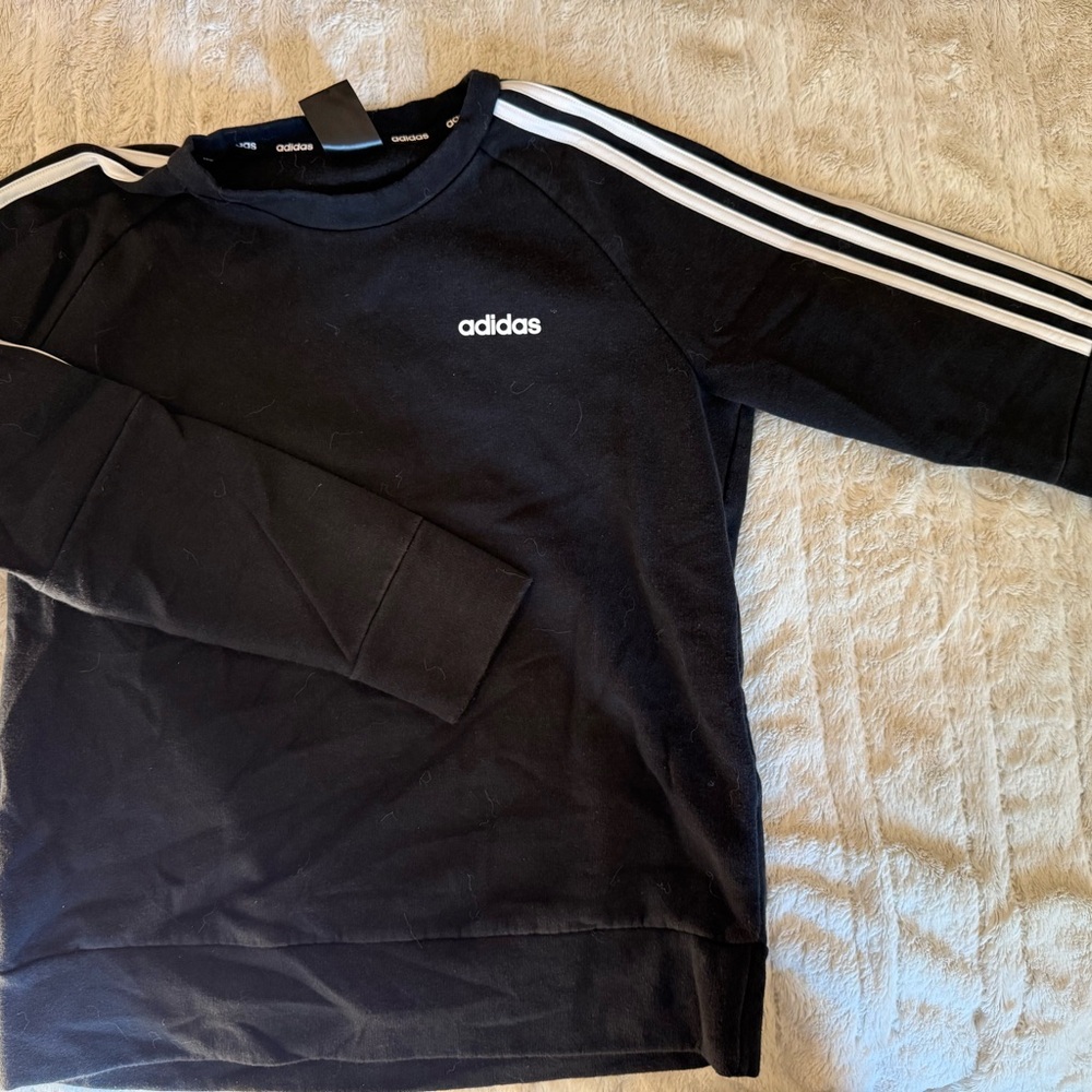 Adidas Black Crewneck Sweater with White Stripes